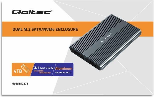 Actual product image Qoltec Obudowa | kieszeń na dysk M.2 SSD SATA | NVME | DUAL |USB-C (M.2)