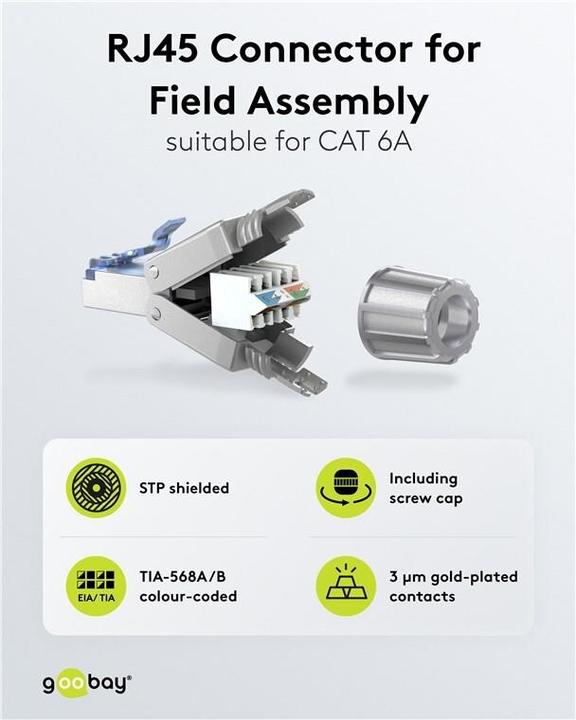 Produktbild Goobay CAT 6A STP-geschirmter RJ45-Stecker für die Feldmontage (Netzwerkkabel Stecker)