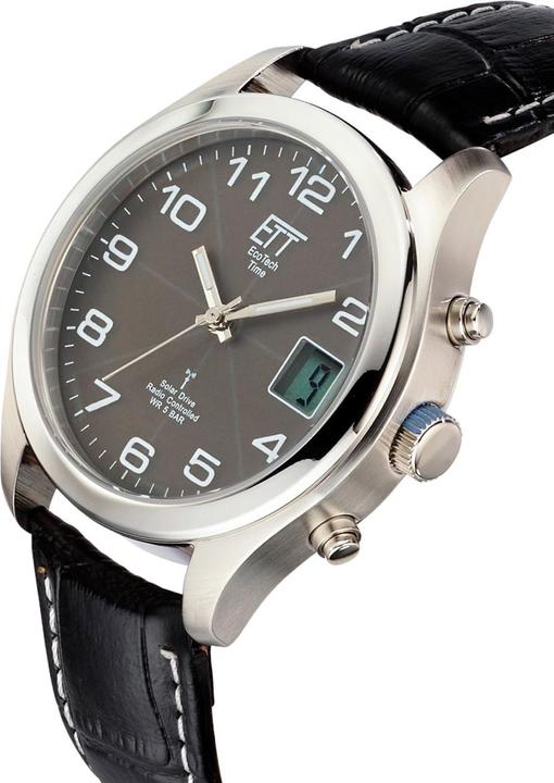 Produktbild Conrad Components Eco Tech Solar Funk Herrenuhr (Uhr mit Schmuckstein, Lünette drehbar, Funkuhr, Analoguhr, Digitaluhr, 39 mm)
