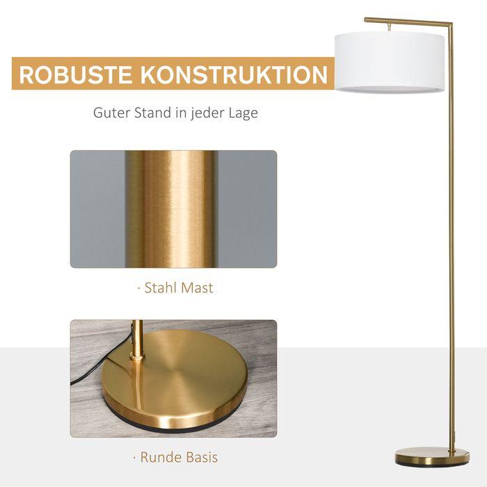 Produktbild Swisshandel24 Stehlampe Stehleuchte E27 Sockel für Wohnzimmer Schlafzimmer Büro Metall Stahl Leinen Gold+Weiss 47x (E27)