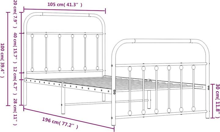 Produktbild VidaXL Bettgestell mit Kopf- und Fussteil Metall Weiss 120x200 (120 x 200 cm)