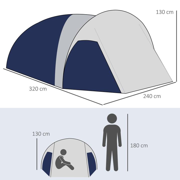 Produktbild Outsunny Campingzelt Polyester, Fiberglas Blau (3 Personen)