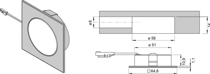 Actual product image L&S Chip HE 58 Rund 24 V 2,5 W, Edelstahlopt (364.90 lm)
