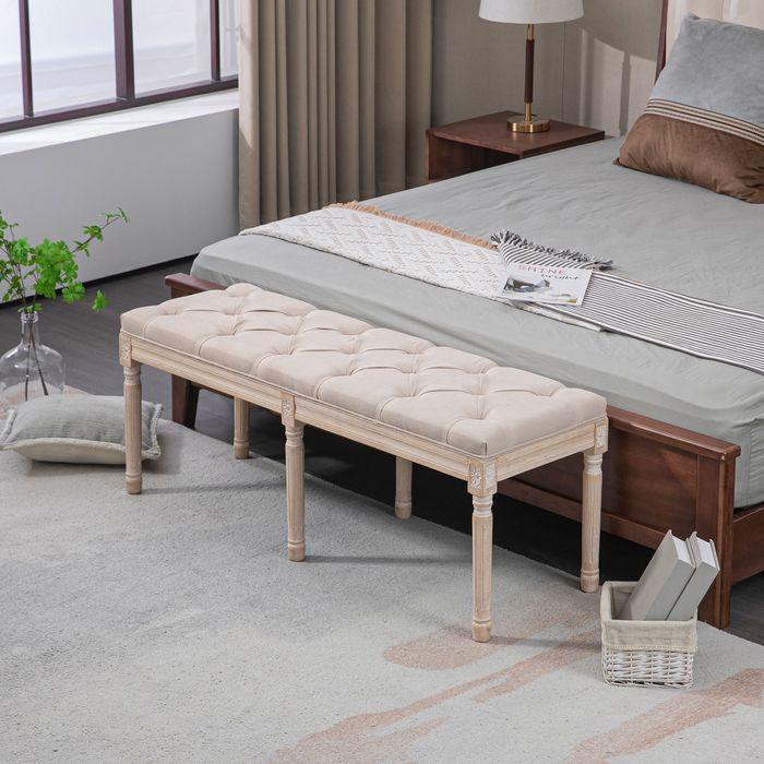 Immagine prodotto Swisshandel24 Panca imbottita Panca per letto vintage, panca per camera da letto con bottoni, aspetto lino (117 cm)