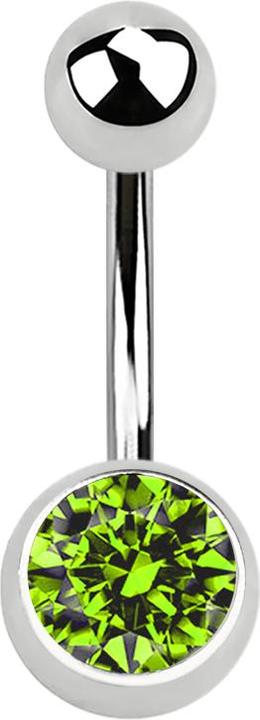 Produktbild Star Piercing Banane silber mit Kugel und Kugel Kristall hellgrün (ohne Messing, Chirurgenstahl 316L)