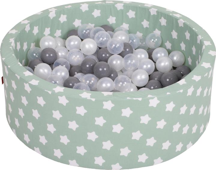Knorrtoys Piscine à balles soft - "Green white stars" 300 balls grey/white/transparent