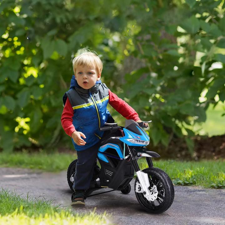 Immagine prodotto Homcom Moto elettrica per bambini 3-6 anni con ruote di allenamento max. 3 km/h Metallo + plastica Blu