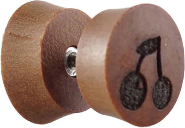 Actual product image Star Piercing Fake plug made from Sawo wood with cherry (without brass, Organic)