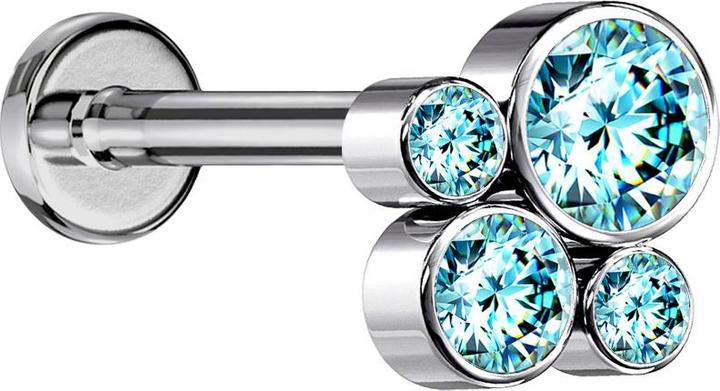 Produktbild Star Piercing Micro Labret Innengewinde silber vier Kristalle aqua (ohne Messing, Titan G23)