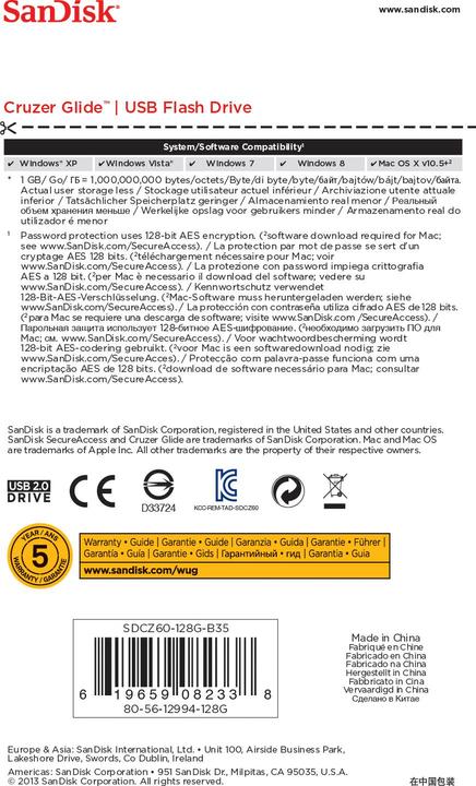 Actual product image SanDisk Cruzer Glide (128 GB, USB-A, USB 2.0)
