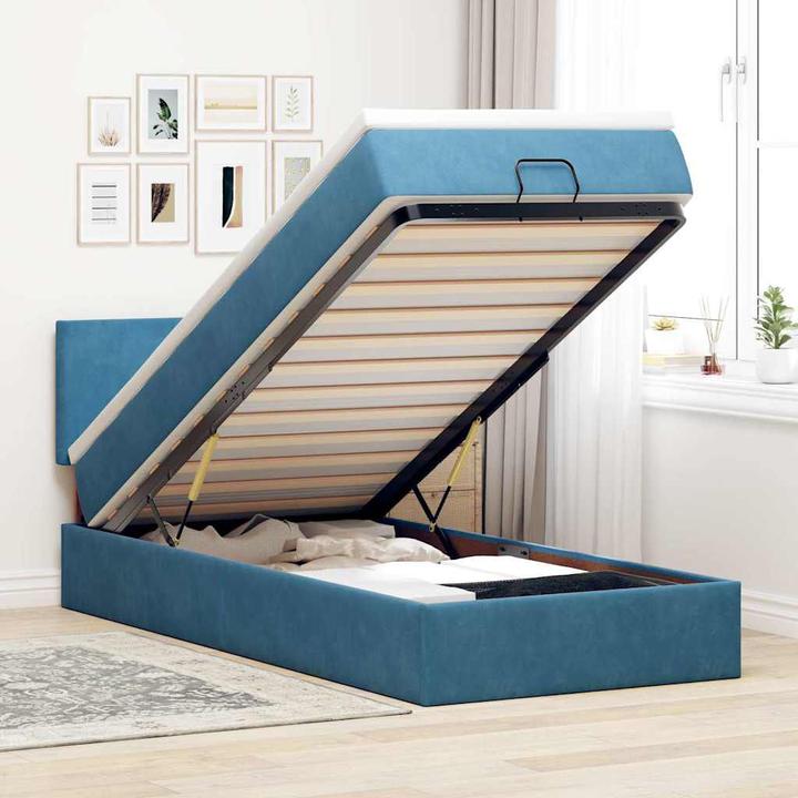 Actual product image VidaXL Ottoman bed with mattress dark blue 90x200 cm velvet (90 x 200 cm)