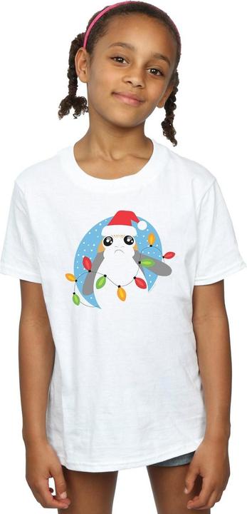 Actual product image Star Wars Girls The Last Jedi Porg Christmas Lights Cotton T-Shirt (152, 158)