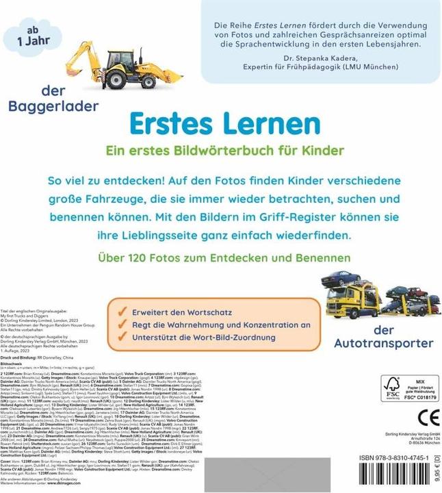 Actual product image First learning. Tractor, Excavator, Truck (German)