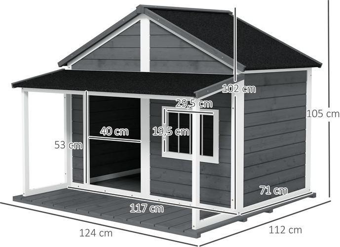 Image du produit Swisshandel24 Niche en bois massif pour petits animaux Niche pour chien avec terrasse Toit en asphalte Niche (Niche pour chien)