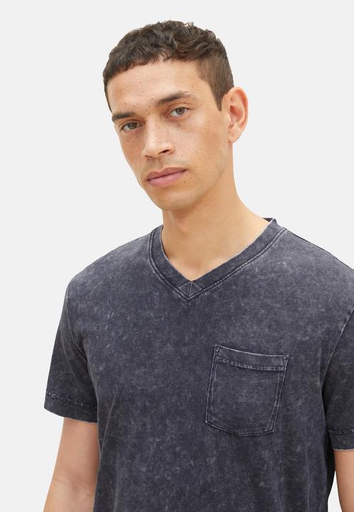 Image du produit Tom Tailor T-Shirt Kurzarmshirt mit V-Ausschnitt, ausgewaschener Optik und Brusttasche (M)