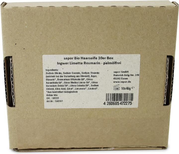 Image du produit Sapor Hair&Body - Haarseife Ingwer Limette Rosmarin - palmölfrei, 10er Box (Shampoing liquide)