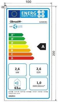 Etichetta energetica Climadiff Clima9K1 (27 m², 9000 BTU/h)