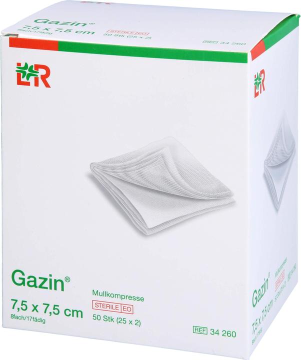 Actual product image Gazin Gauze compress 7.5 cm x 7.5 cm sterile 8-fold, 50 pcs. compresses