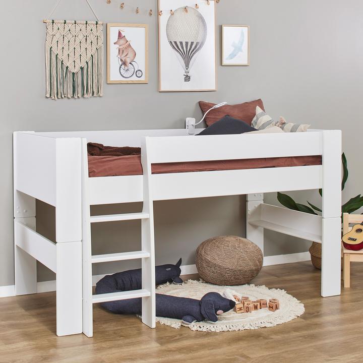 Produktbild Hoppekids Steens For Kids Halbhochbett Kinderhochbett Hochbett 90x200 cm weiss, umbaubar aus MDF, weiss (90x200)