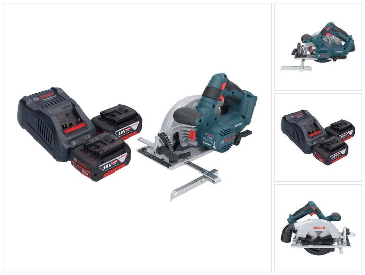 5.0 Ah, 1x Bosch GKS 18V-57-2 Professional cordless portable circular saw, 1x circular saw blade, Standard for Wood, 165 x 1.5, 5000 mAh Li-Ion battery, 1x Bosch GAL 1880 CV quick charger, 1.0 x 20 mm, 24 ( 2 608 837 685 ), 1x rip fence ( 2 608 000 817 ), 2x Bosch GBA 18 Volt
