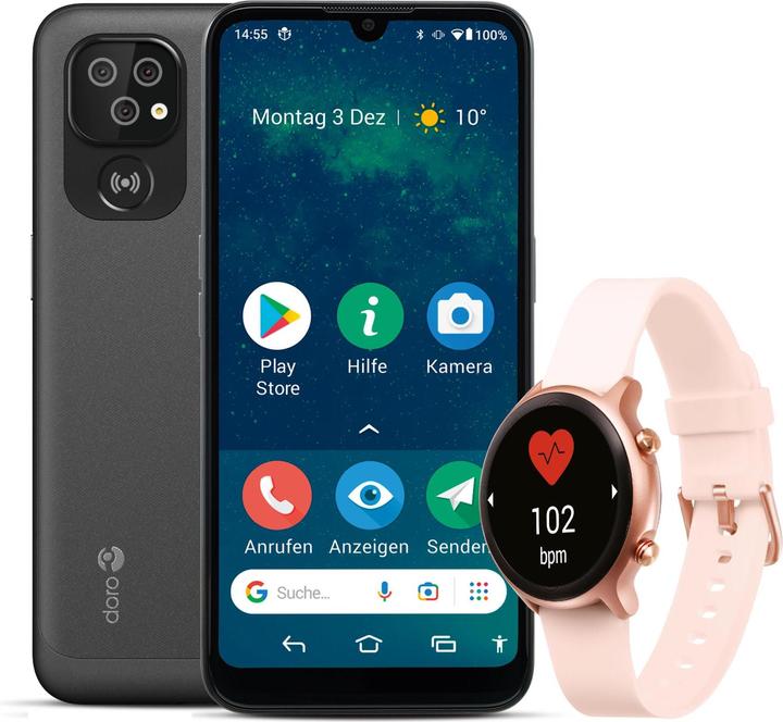 Produktbild Doro 8100 + Watch Bundle (32 GB, Grau, Rosa, Roségold, 6", SIM + eSIM, 13 Mpx, 4G)