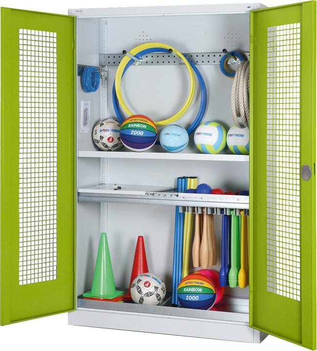 Produktbild C+P Modul-Sportgeräteschrank mit Komplettausstattung (HxBxT: 195x120x50 cm, mit Lochblech-Flügeltüren)