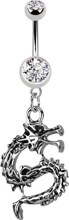 Star Piercing Banane silber mit zwei Kugeln Kristall silber Anhänger Drache silber (Messing, Chirurgenstahl 316L)
