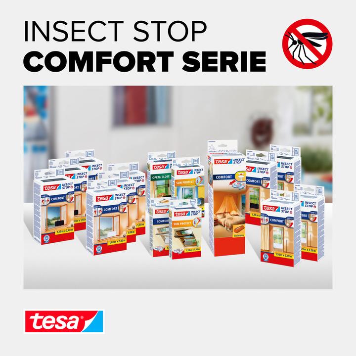 Produktbild tesa Insektenschutz COMFORT für Fenster, mit Klettband, selbstklebend, ohne Bohren (170 x 180 cm)