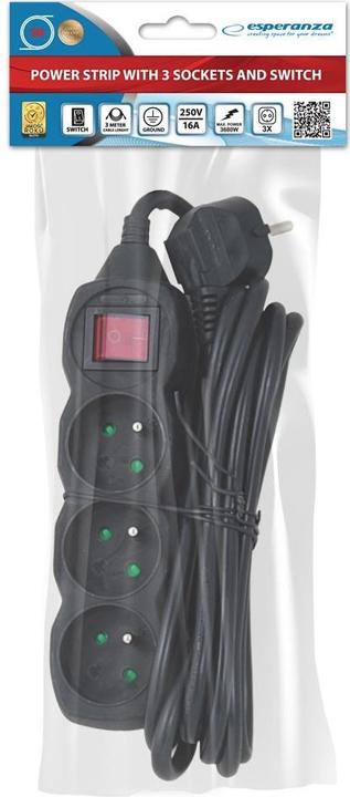 Actual product image Esperanza ELK211K Multiple socket outlet 3GN/3M Black (3 x, CEE 7/5, 3 m)