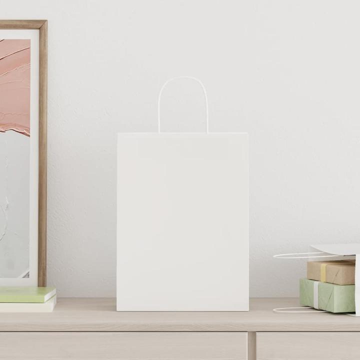 Produktbild VidaXL Kraftpapiertüten 50 Stk. mit Henkel Weiss 26x12x35 cm Papiertüte (Geschenktüte, 50 x)