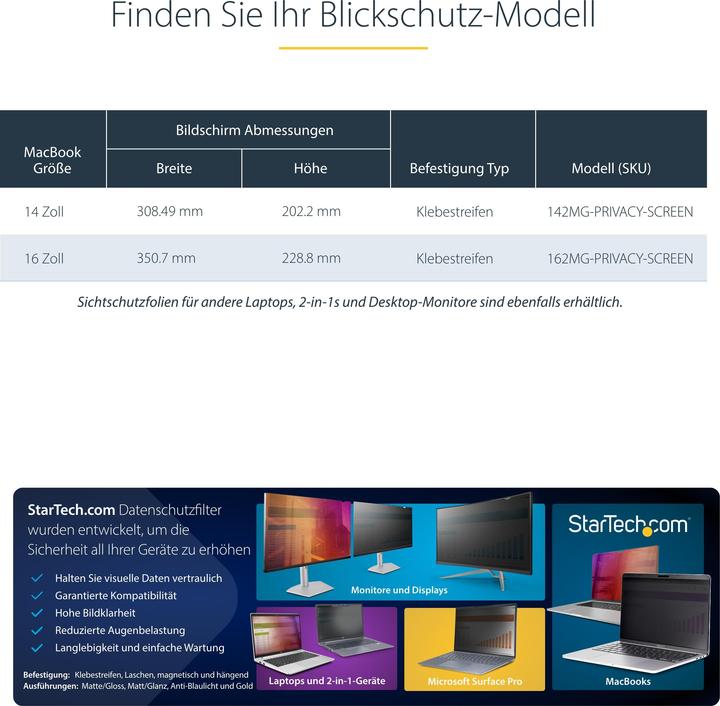 Produktbild StarTech COM 16inch MacBook Pro 21/23 Privacy Screen Double-Sided Gold Filter w/Enhanced Privacy Sec (13.82")