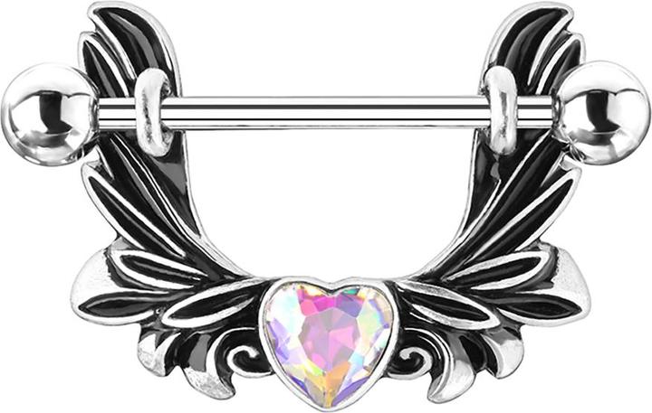 Immagine prodotto Star Piercing Barbell silber Engelsflügel Herzkristall multicolor (Acciaio chirurgico 316L, Ottone)