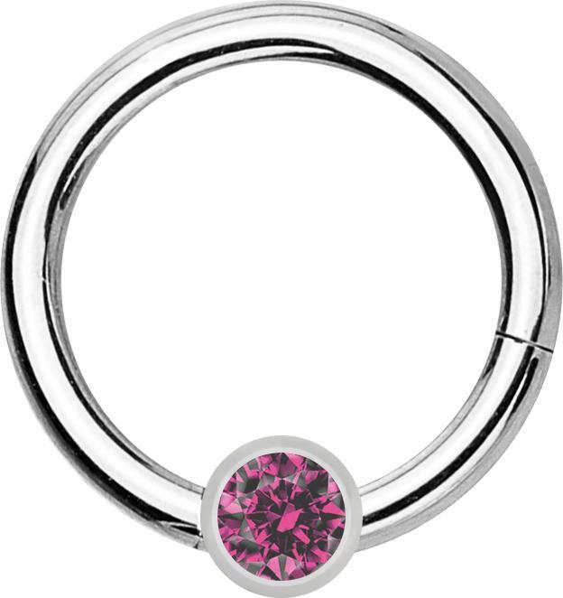 Star Piercing Micro Segmentring klappbar silber mit Kugel Kristall pink (ohne Messing, Chirurgenstahl 316L)