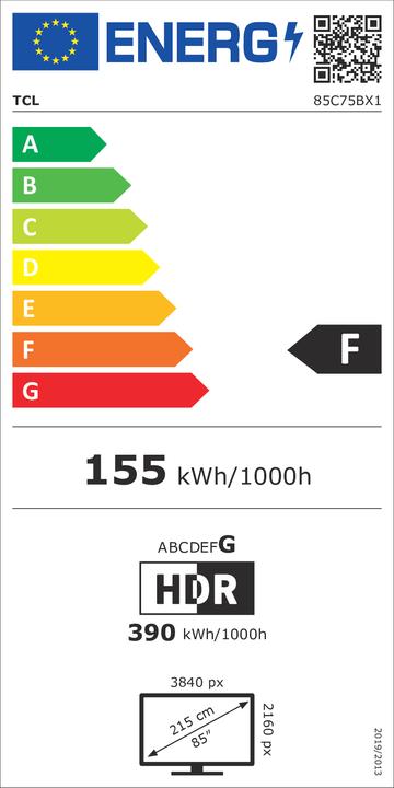 Etichetta energetica TCL 75C75B (75", QLED, 4K)