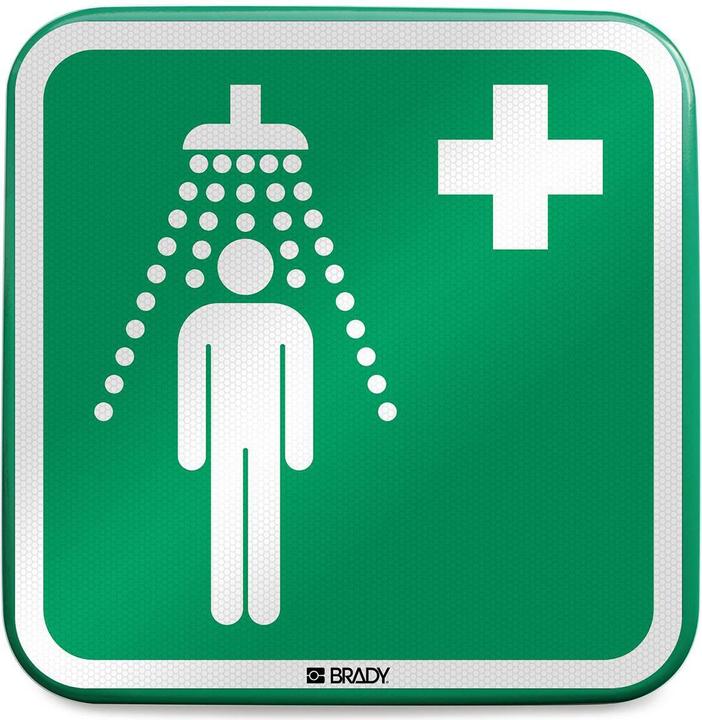 Actual product image Brady E/E012//RFLBD-400X400-1, ISO safety sign - safety shower, aluminium laminated with reflective