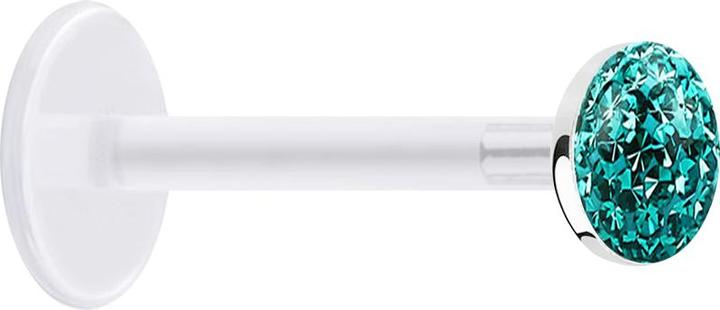 Actual product image Star Piercing Micro Labret transparent with crystal disc turquoise epoxy protective layer (Bioflex, without brass, 925 sterling silver)