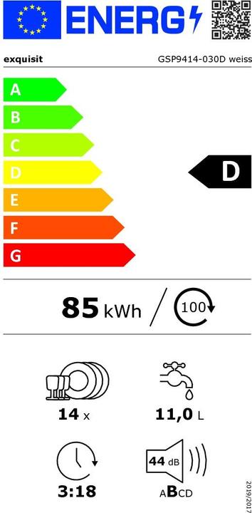Etichetta energetica Exquisit GSP9414-030D bianco, lavastoviglie (a libera installazione)