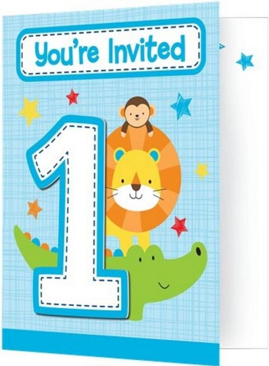 Produktbild Creative Party Zootiere Einladungen 1. Geburtstag 8erPack Papier (8 Stk.)