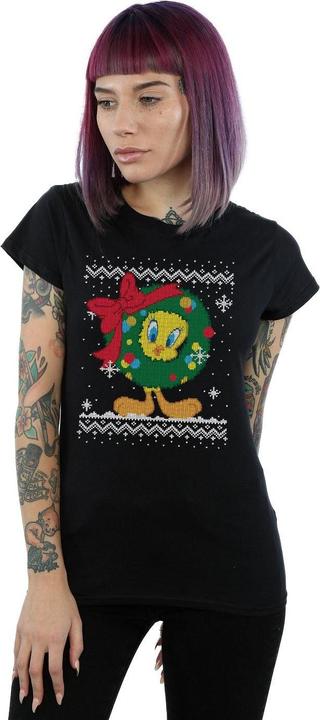 Actual product image Looney Tunes Womens/Ladies Tweety Pie Christmas Fair Isle Cotton T-Shirt (S)