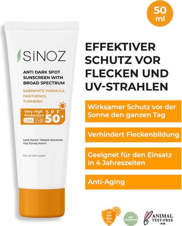 Produktbild Sinoz Sonnenschutzcreme SPF50+ gegen dunkle Flecken 50ml (Sonnencreme, SPF 50+)
