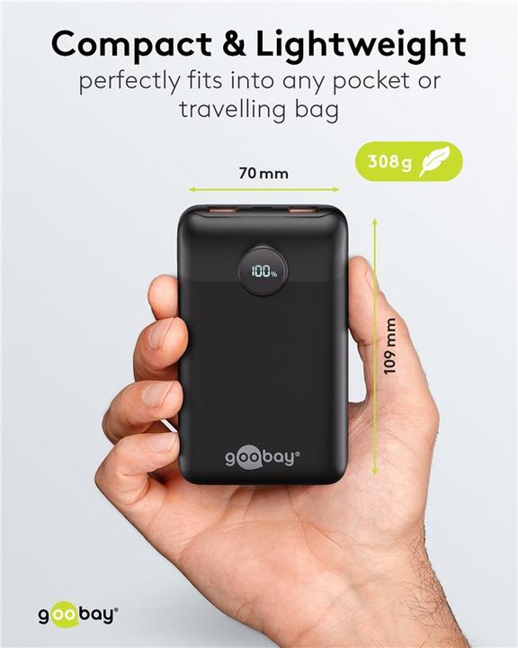 Immagine prodotto Goobay Powerbank compatto da 20.000 mAh (20 mAh, 22.50 W, 77 Wh)