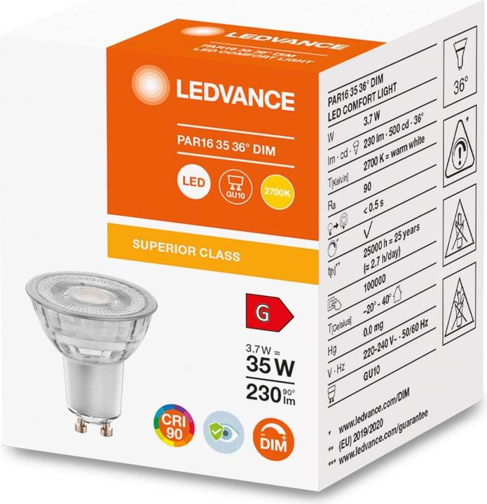 Actual product image Ledvance LED Comfort PAR16 36° 230lm 3,7W/927 (35W) GU10 daempbar (GU10, 3.70 W, 230 lm, 1 x, G)