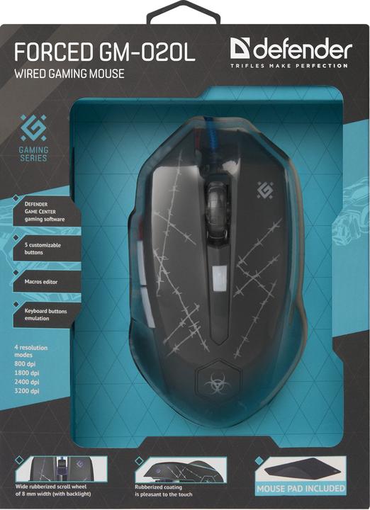 Produktbild Defender Forced GM-020L Maus Beidhändig USB Typ-A Optisch 3200 DPI (Kabelgebunden)