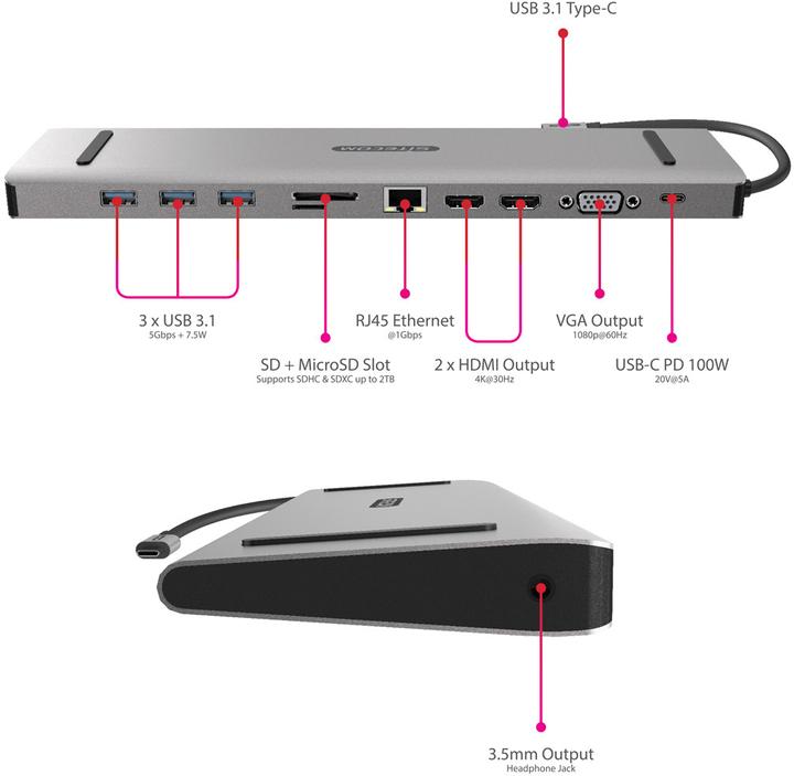 Image du produit Sitecom CN 389 Station d'accueil multiports Pro (USB-C, 10 Ports)