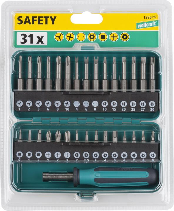 Immagine prodotto wolfcraft wolfcraft 1 Combi Safety Bit Box Solid 31 pezzi. (Croce Phillips PH M2, Esagono cavo TX M7, Presa esagonale TX con foro M8, Tri-ala M2, Tri-ala M3, Presa esagonale con foro M3, Presa esagonale TX con foro M10, Croce Phillips PH M1, Presa esagonale con foro M2,5, Presa esagonale con foro M2, Presa esagonale TX con foro M30, Croce Phillips PH M3)