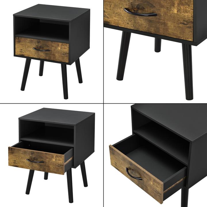 Produktbild En.Casa Beistelltisch Gävle 2er Set Schwarz/Dunkler Holzton