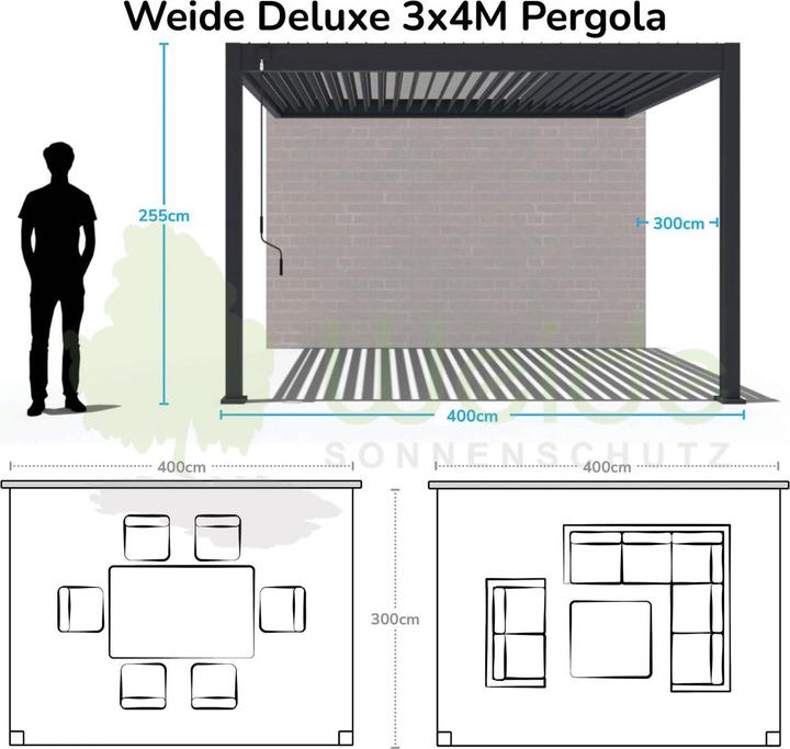 Produktbild Weide Wandpergola Deluxe Plus 3x4m Weiss (400 cm, 300 cm)