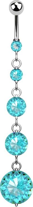 Image du produit Star Piercing Banane argentée avec boule et cristal aqua pendentif quatre cristaux ronds (Acier chirurgical 316L, Laiton)
