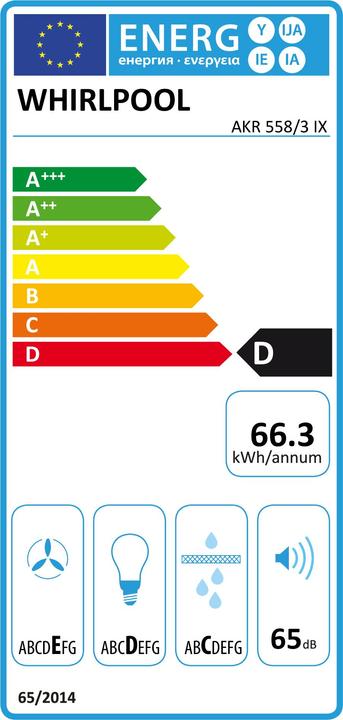 Energie-Label Whirlpool AKR 558/3 IX Dunstabzugshaube Wandmontiert Edelstahl ³/h D (Wandhaube)