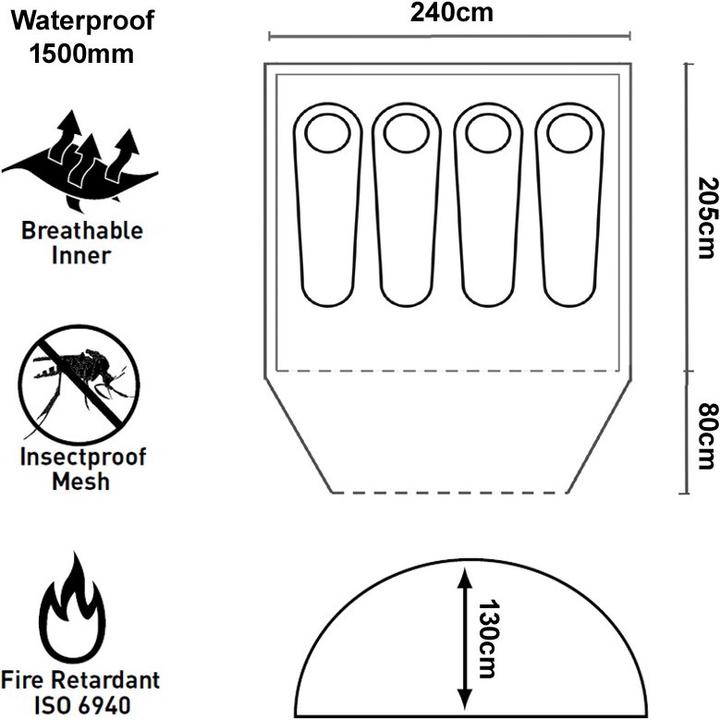 Produktbild Trespass GHABHAR - doppelwandiges 4-Personen Zelt (Vorzelt, 4.20 kg, 4 Personen)